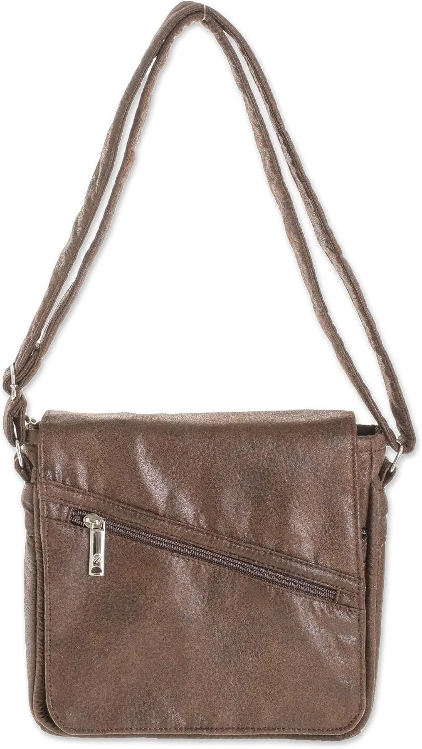 NOVICA Artisan Handmade Faux Leather Messenger Bag in Espresso Handbags Brown Slings Solid Costa Rica ' Espresso Journey'