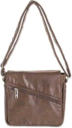 NOVICA Artisan Handmade Faux Leather Messenger Bag in Espresso Handbags Brown Slings Solid Costa Rica ' Espresso Journey'