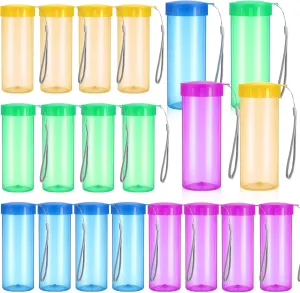 Nuogo 20 Pieces Plastic Water Bottles for Kids Bulk 15 oz Sport Drink Bottles with Handle Strap Gym Sports Adults Kids Reusable for School Fitness Gym School Classroom(Multicolor)