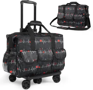 Nurse Rolling Medical Duffle Bag Work Nursing Clinical Home Health Cna Nr Gift Carry On Bag Wheel Doctor Emt Ems Healthcare (black and white)