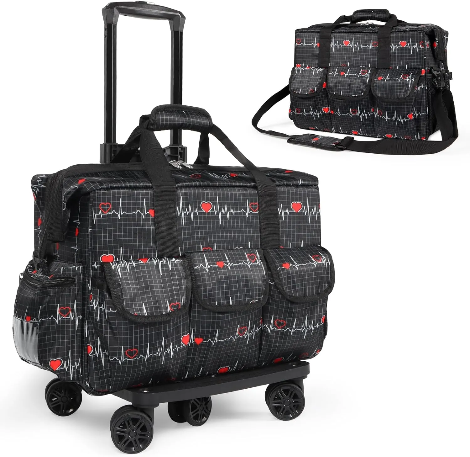 Nurse Rolling Medical Duffle Bag Work Nursing Clinical Home Health Cna Nr Gift Carry On Bag Wheel Doctor Emt Ems Healthcare (black and white)