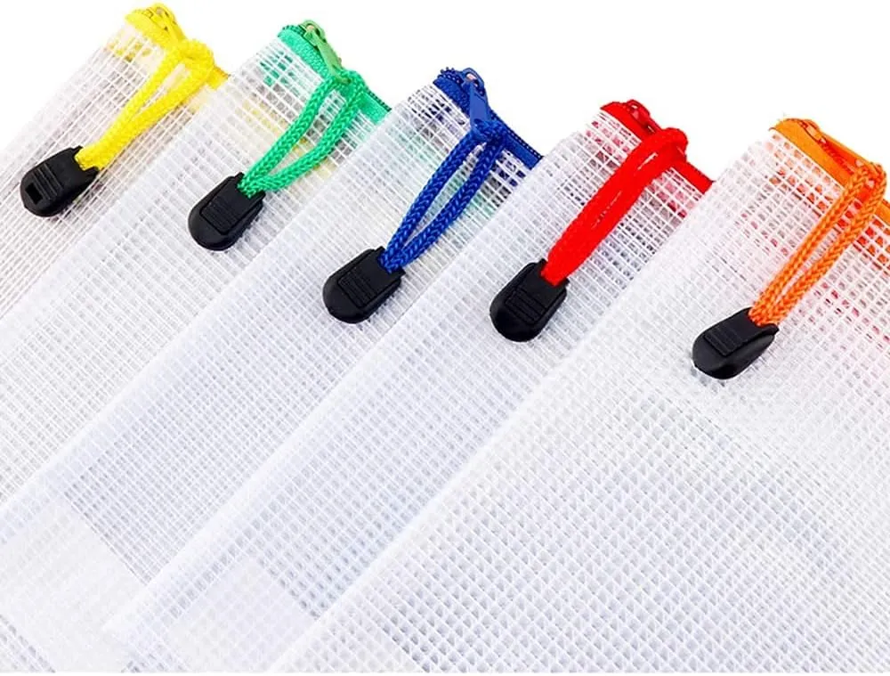 Oaimyy-18 Pcs,5"x 7",Plastic Mesh Zipper Pouch Document Folders Bag Zipper Zip File Folders for Office Supplies, Travel,Organizing Storage (5"x 7", Multicolor)