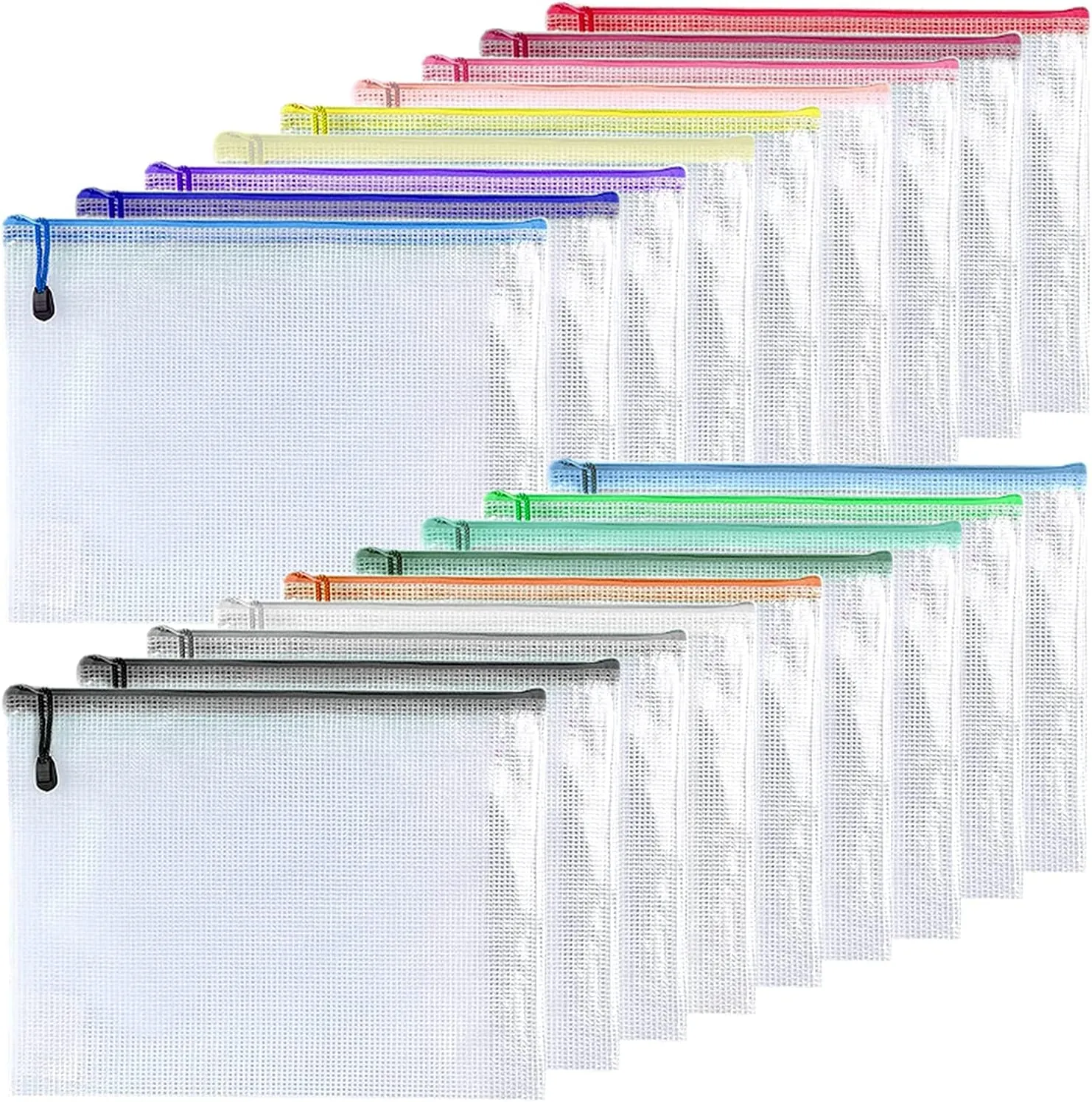 Oaimyy-18 Pcs,5"x 7",Plastic Mesh Zipper Pouch Document Folders Bag Zipper Zip File Folders for Office Supplies, Travel,Organizing Storage (5"x 7", Multicolor)