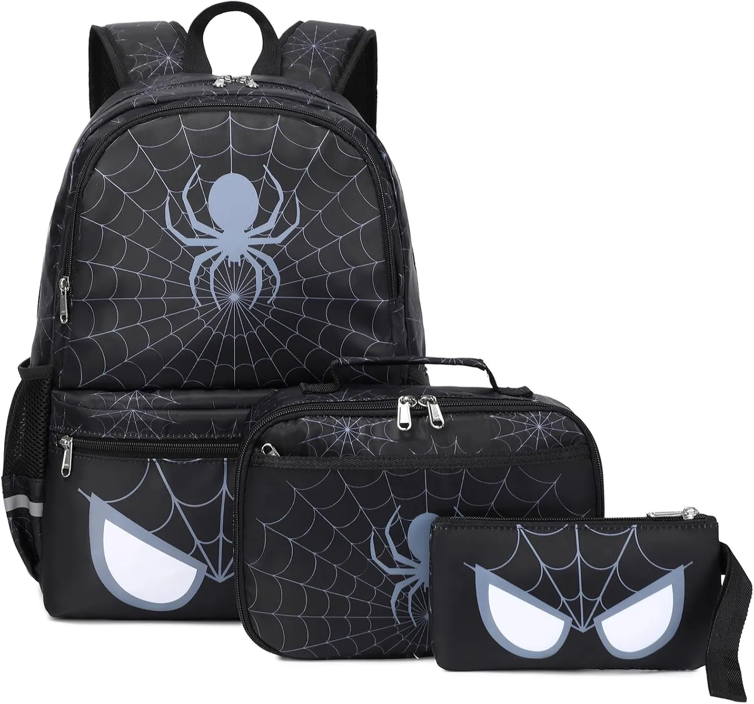 Octsky Kids Backpack for School Boys Backpack with Lunch Box Elementary Bookbag, Spider Black 3pcs