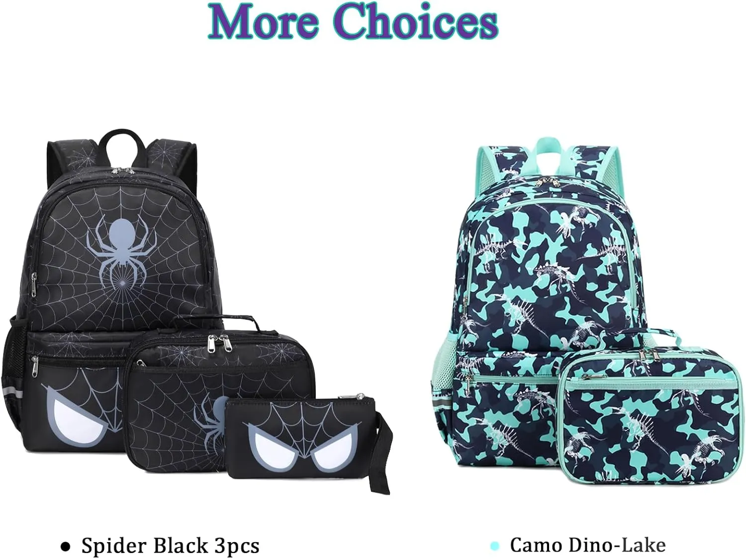 Octsky Kids Backpack for School Boys Backpack with Lunch Box Elementary Bookbag, Spider Black 3pcs