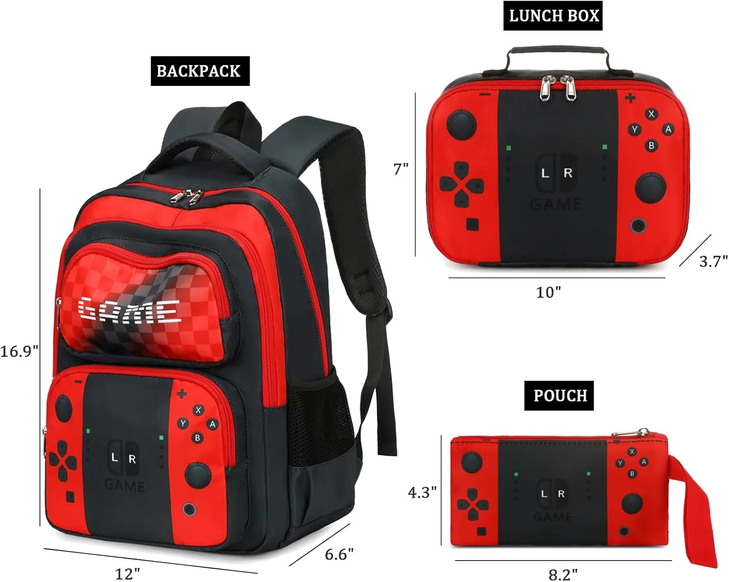 Octsky School Backpack Boys Game Bookbag for Kids Children Elementary School Backpack with Lunch Box, Red