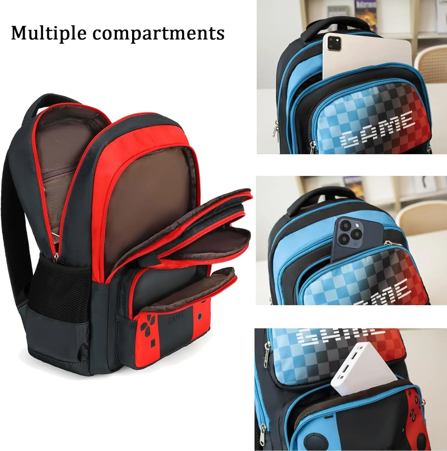 Octsky School Backpack Boys Game Bookbag for Kids Children Elementary School Backpack with Lunch Box, Red