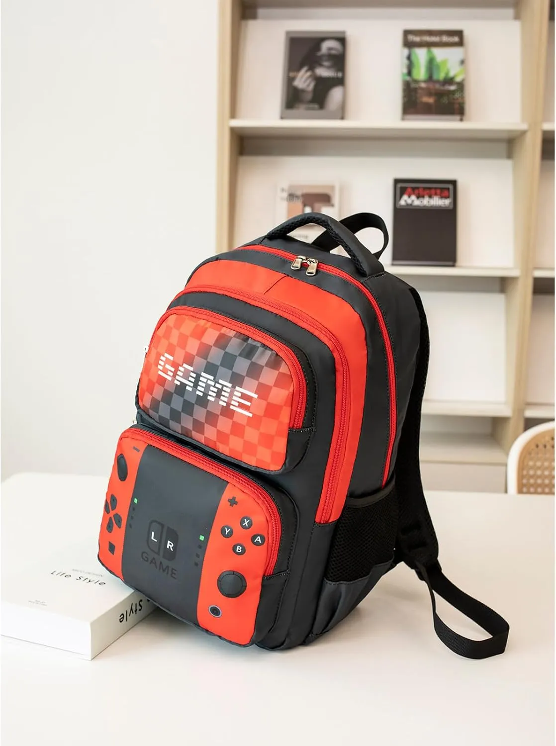 Octsky School Backpack Boys Game Bookbag for Kids Children Elementary School Backpack with Lunch Box, Red
