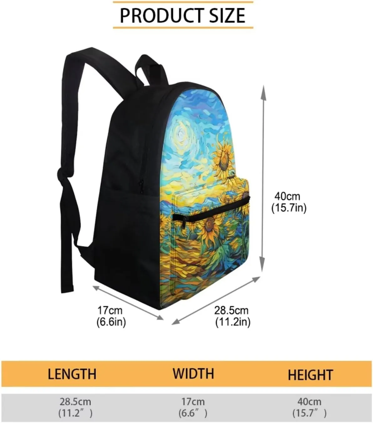 Oil Painting 4Pc Backpack Set for Girls Multi-Functional Adjustable Straps Crossbody School Bag Recycle Food Bag with Water Bottle Cover for Climbing School