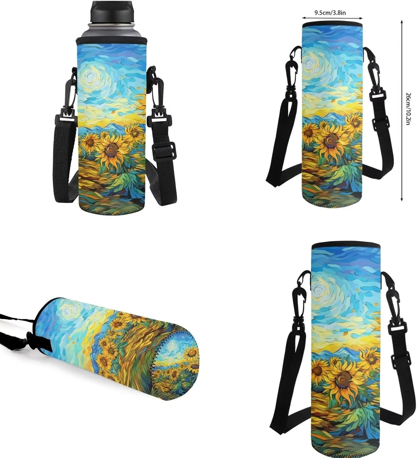 Oil Painting 4Pc Backpack Set for Girls Multi-Functional Adjustable Straps Crossbody School Bag Recycle Food Bag with Water Bottle Cover for Climbing School