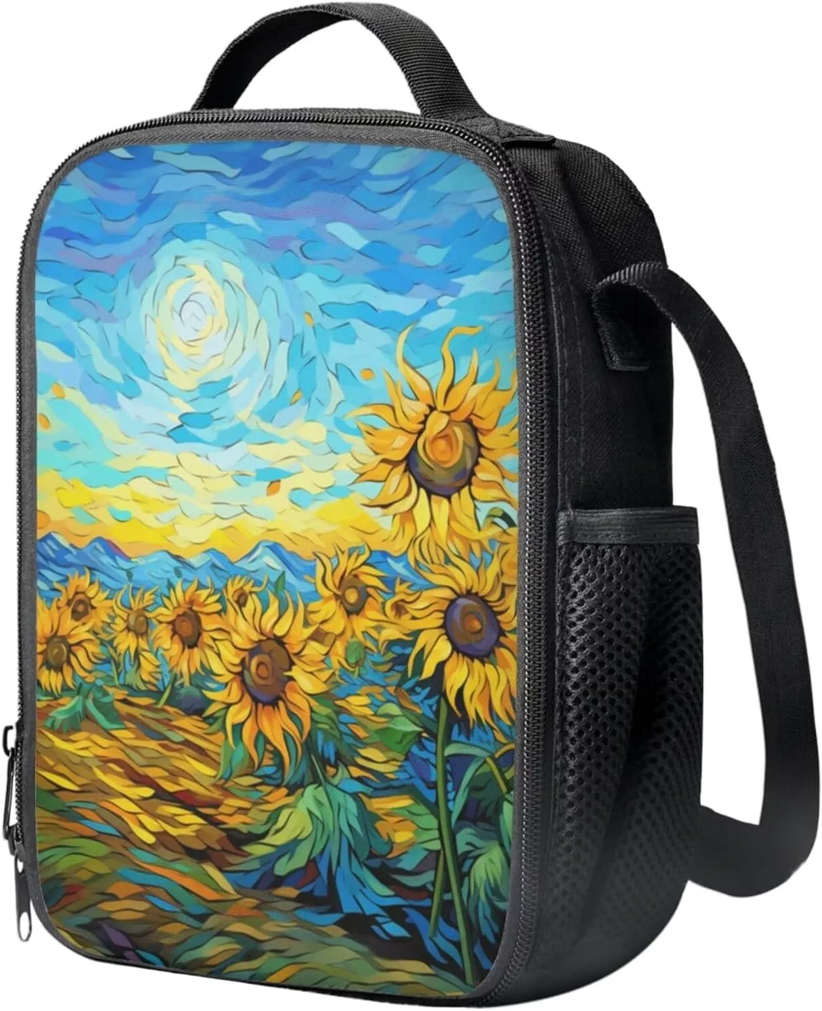 Oil Painting 4Pc Backpack Set for Girls Multi-Functional Adjustable Straps Crossbody School Bag Recycle Food Bag with Water Bottle Cover for Climbing School