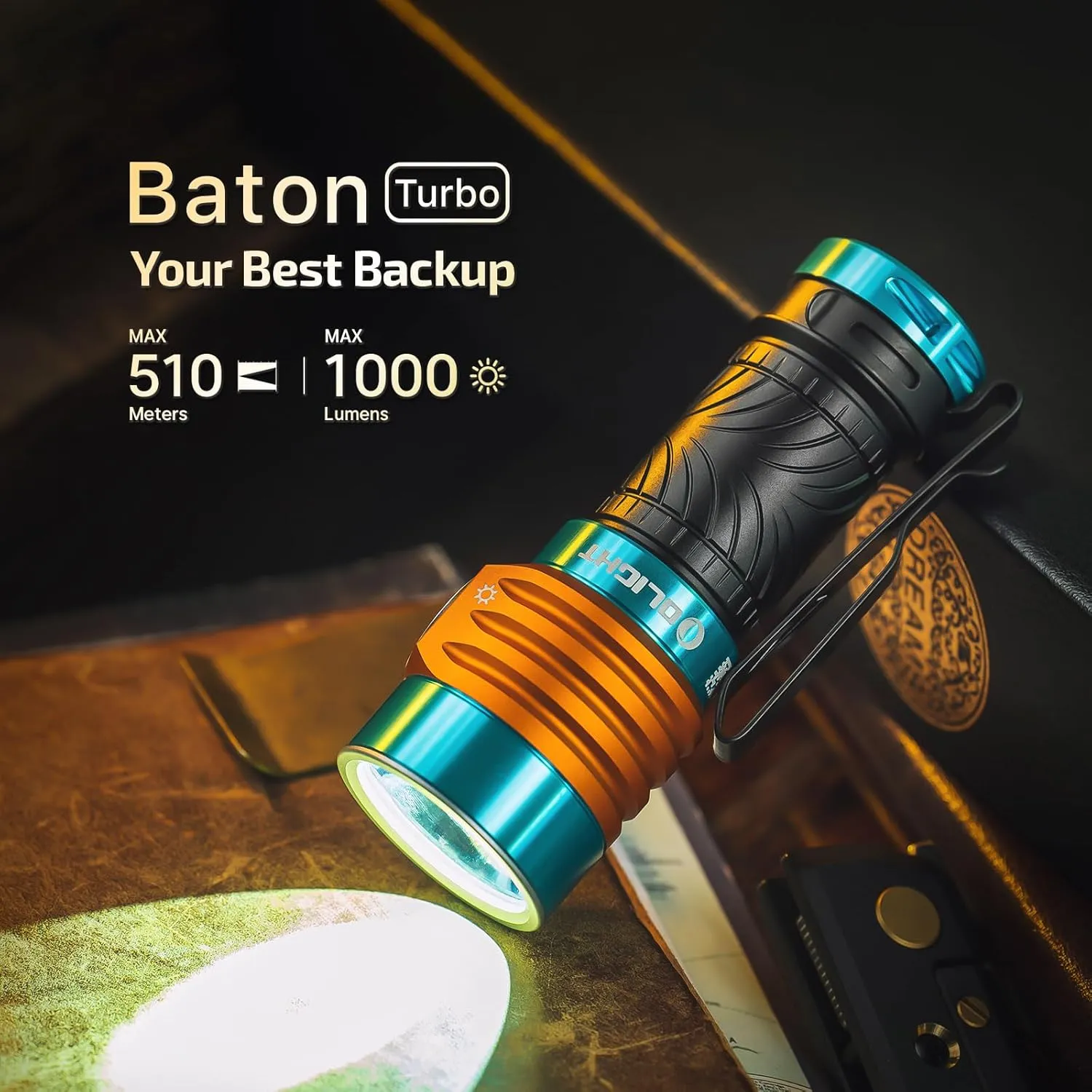 OLIGHT BatonTurbo EDC Rechargeable Handheld Flashlight, 1000 Lumens Compact LED and 510 Meters Long Throw Powerful Pocket Light, with Two-Way Clip and Landyard for Camping, Hiking (Roadster)