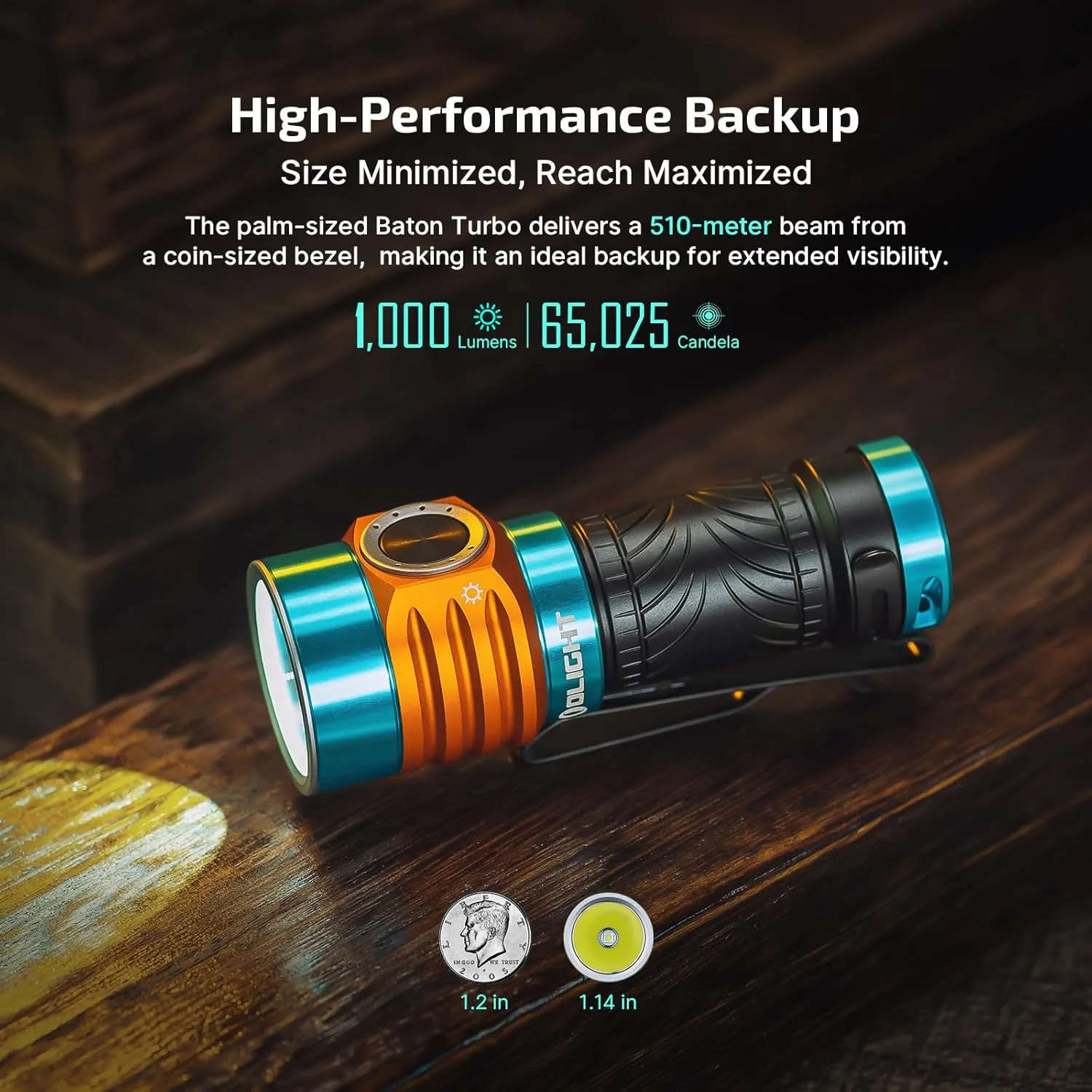 OLIGHT BatonTurbo EDC Rechargeable Handheld Flashlight, 1000 Lumens Compact LED and 510 Meters Long Throw Powerful Pocket Light, with Two-Way Clip and Landyard for Camping, Hiking (Roadster)