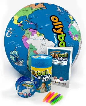 Ollyball Planet Earth 22" MEGA with 150 colorable Countries and 24-Page Lesson Plan STEAM and STEM Accredited Indoor and Outdoor Kickball