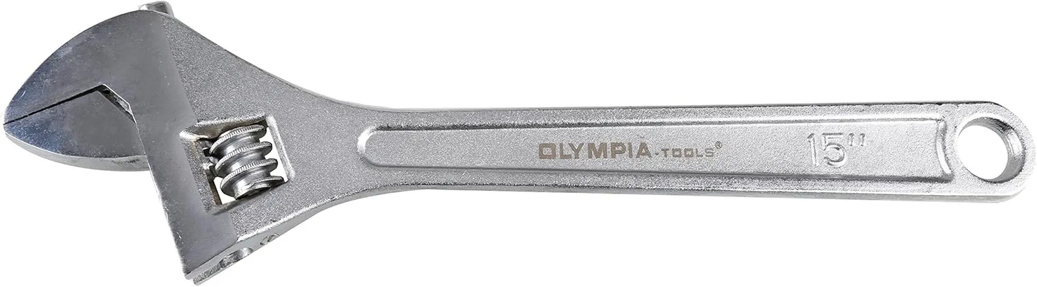 Olympia Tools 15" Adjustable Wrench, Heavy Duty Drop Forged Steel, Chrome Plated, Precision Machined Jaws, Rust Resistant