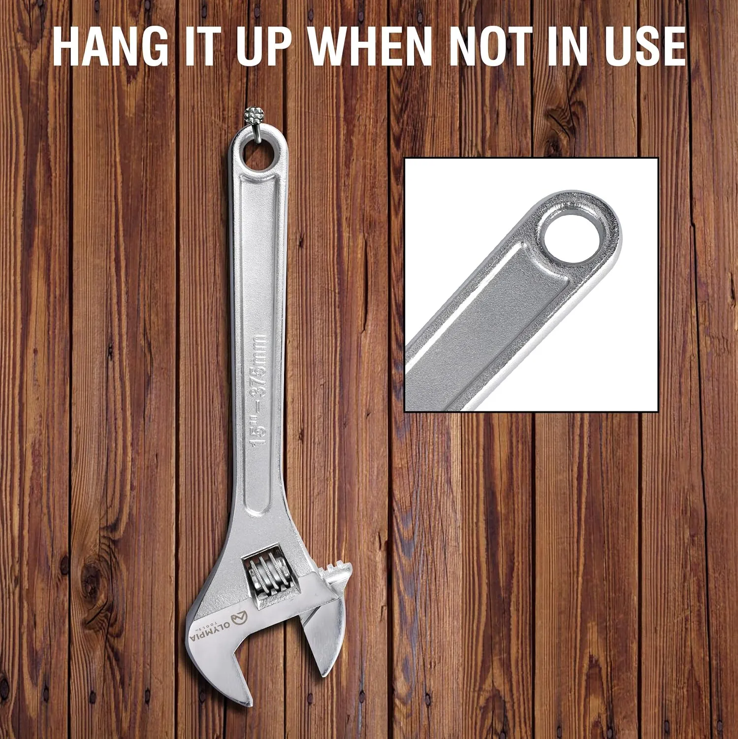 Olympia Tools 15" Adjustable Wrench, Heavy Duty Drop Forged Steel, Chrome Plated, Precision Machined Jaws, Rust Resistant