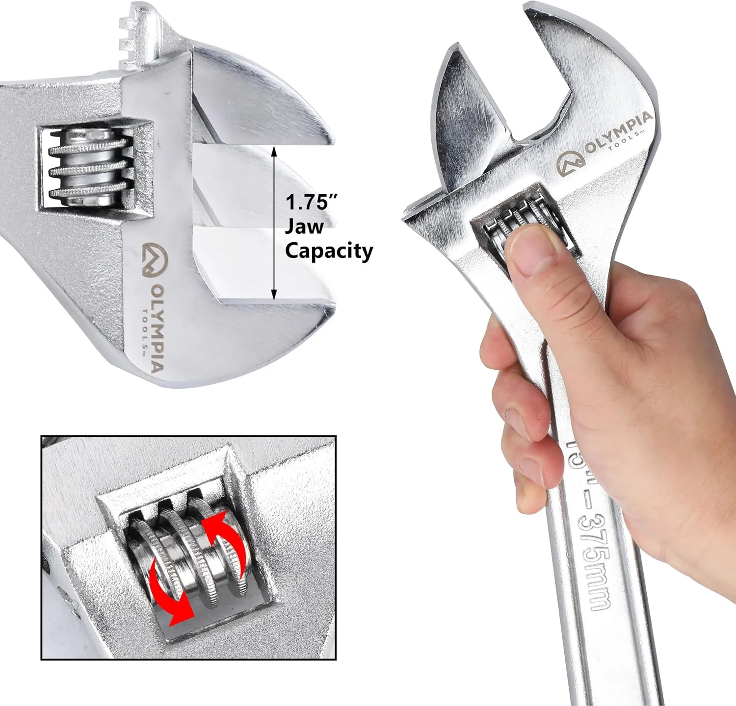 Olympia Tools 15" Adjustable Wrench, Heavy Duty Drop Forged Steel, Chrome Plated, Precision Machined Jaws, Rust Resistant