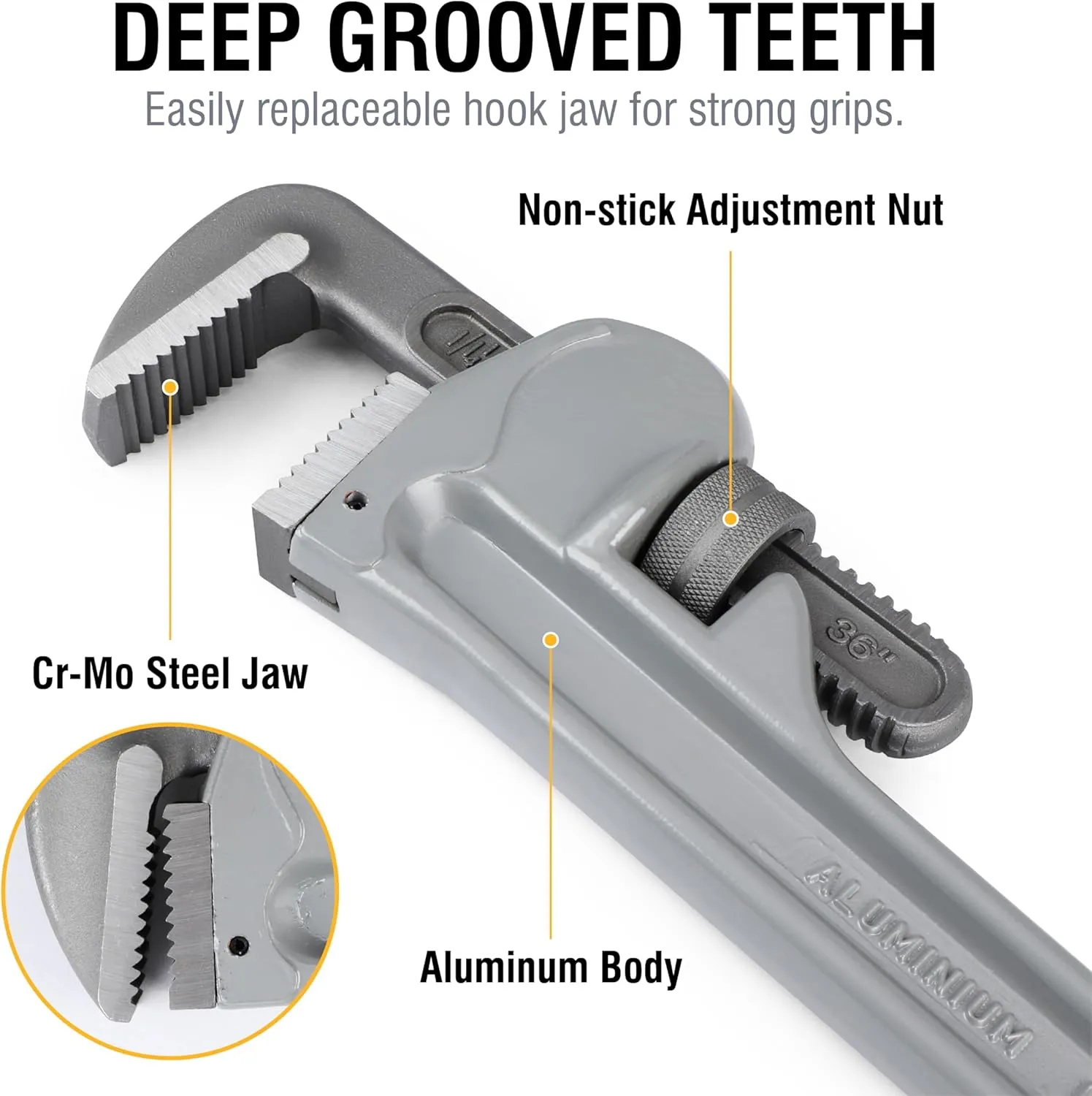 Olympia Tools Aluminum Pipe Wrench 01-636, 36 Inches, Gray