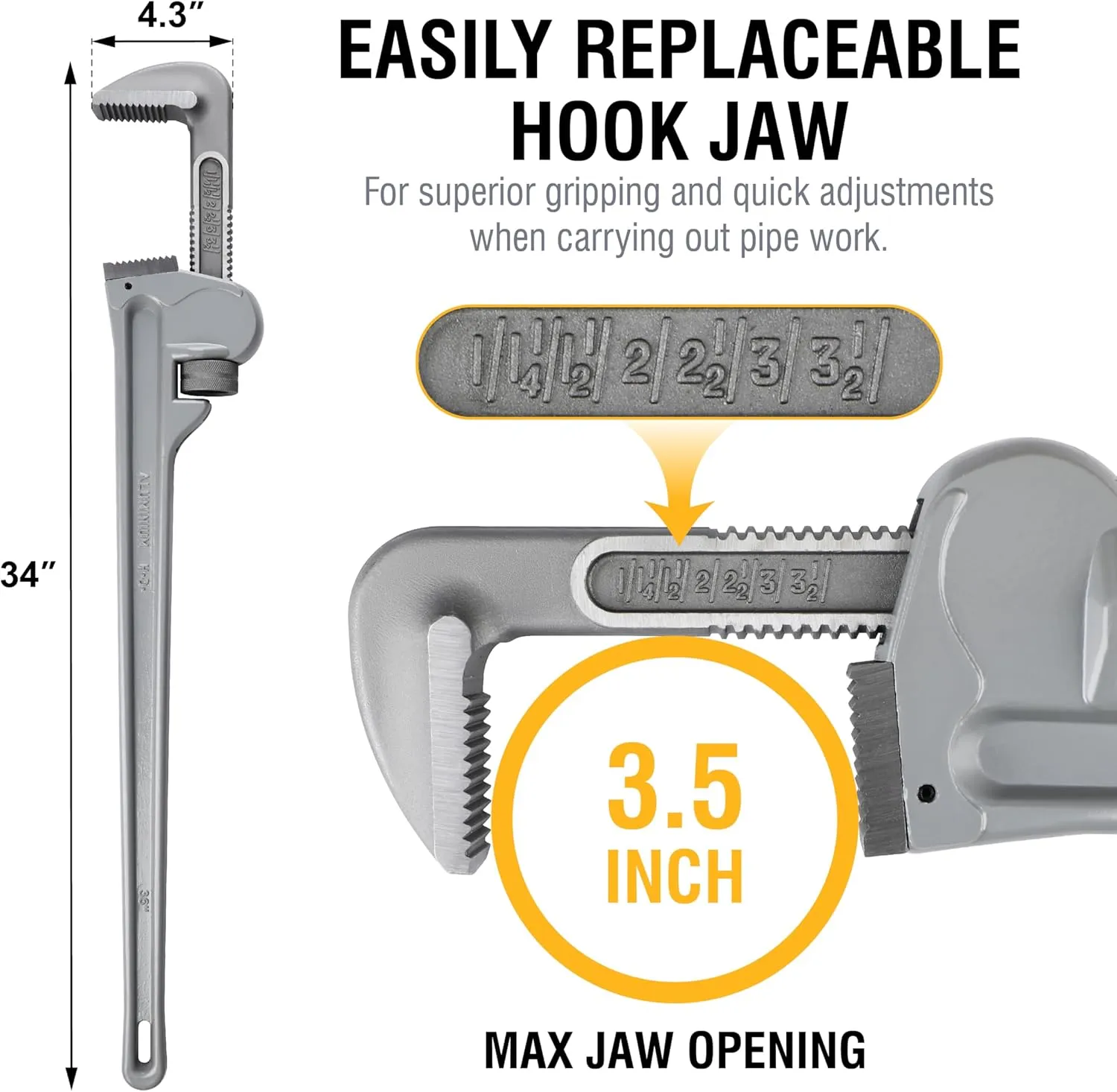 Olympia Tools Aluminum Pipe Wrench 01-636, 36 Inches, Gray