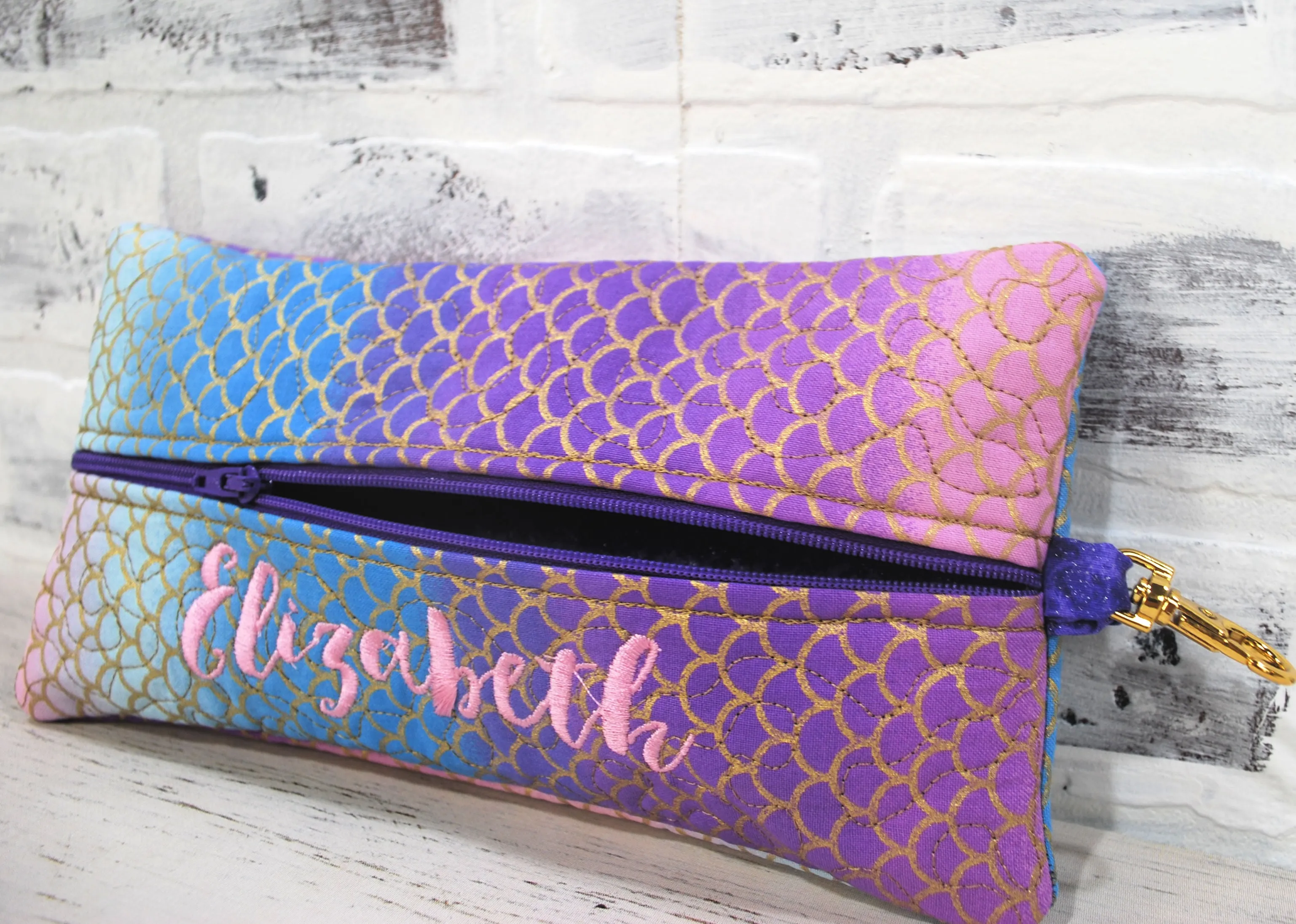 Ombre Mermaid Scales Personalized Quilted Pouch