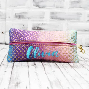 Ombre Mermaid Scales Personalized Quilted Pouch