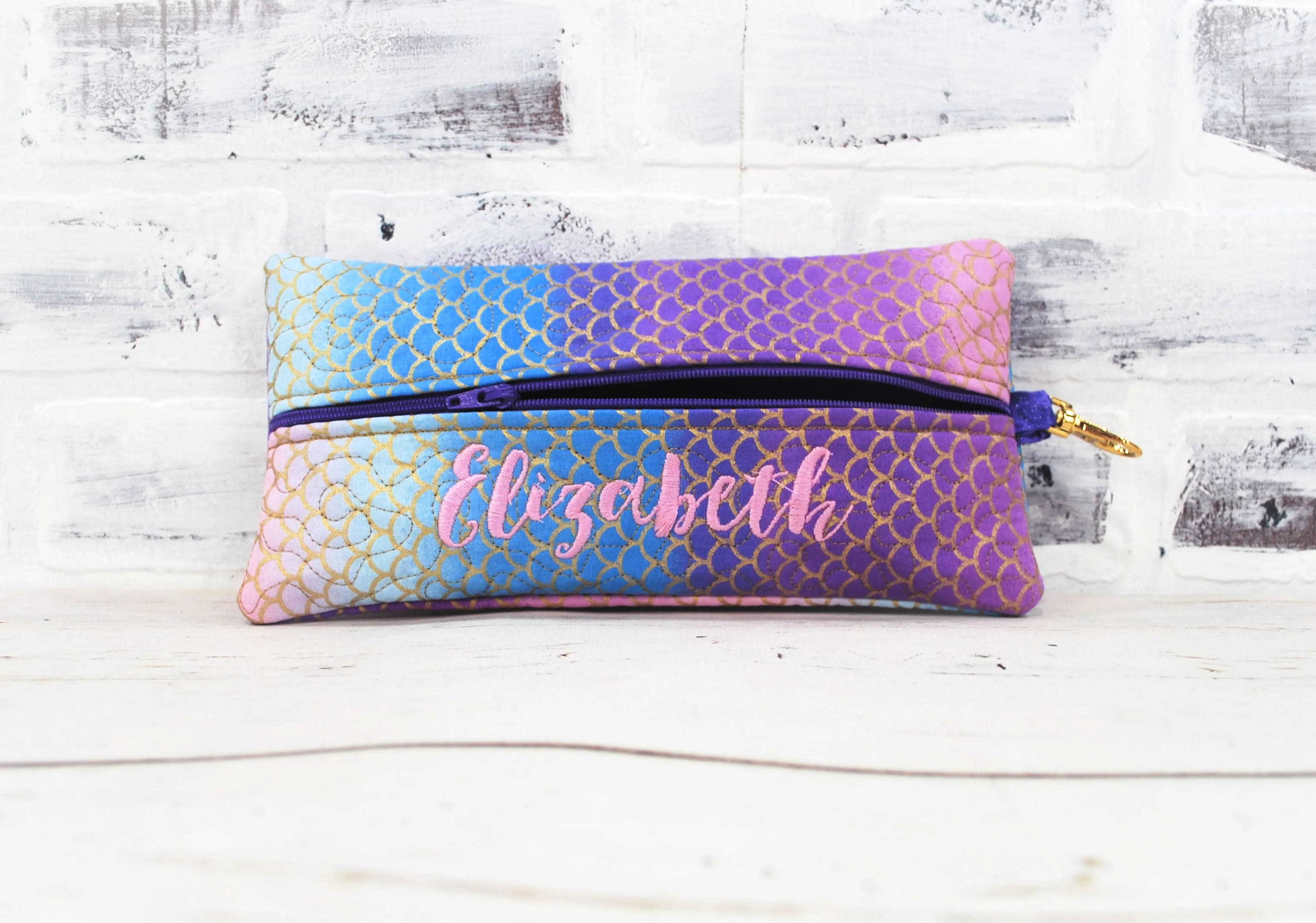 Ombre Mermaid Scales Personalized Quilted Pouch