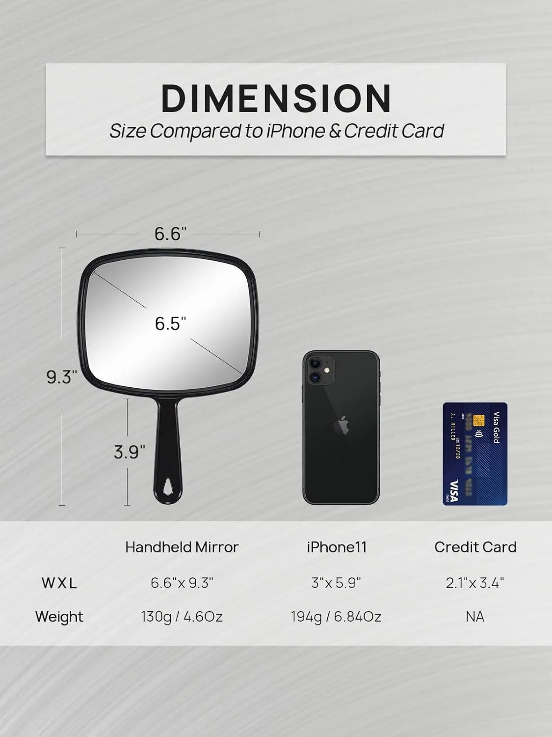 OMIRO Hand Mirror, All Black Handheld Mirror with Handle, 6.6" W x 9.3" L, Pack of 3