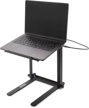 OnStage DJ Laptop Stand with USB-A&USB Type-C Ports – Foldable, Angled Platform for Comfortable Viewing & Operating, Built-in Padding & Bumpers for Secure Setup, Holds 3x Its Own Weight – Essential