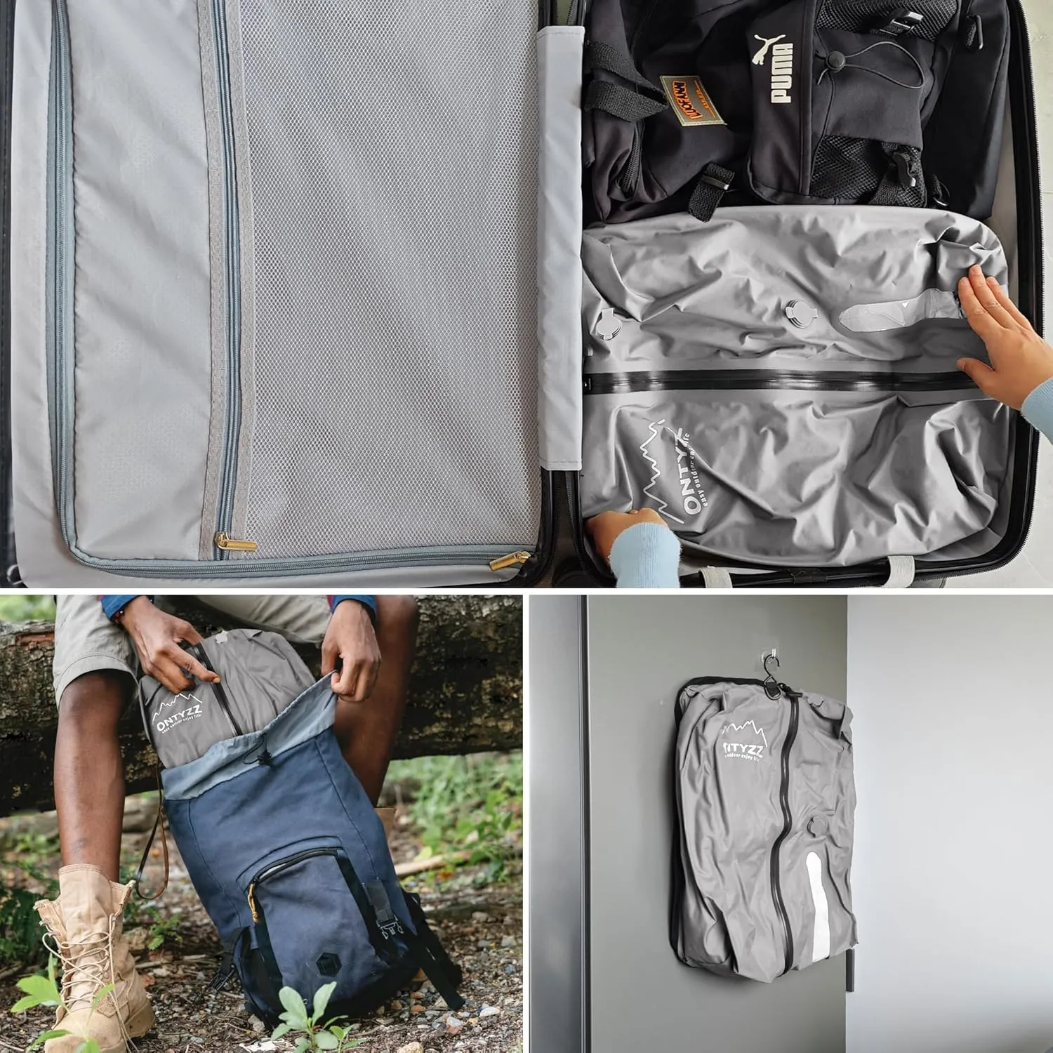 ONTYZZ Travel Vacuum Compression Bags Reusable Compression Bag with IP67 Waterproof Zipper Space Saver Vacuum Bags for Suitcase,One Pack Grey