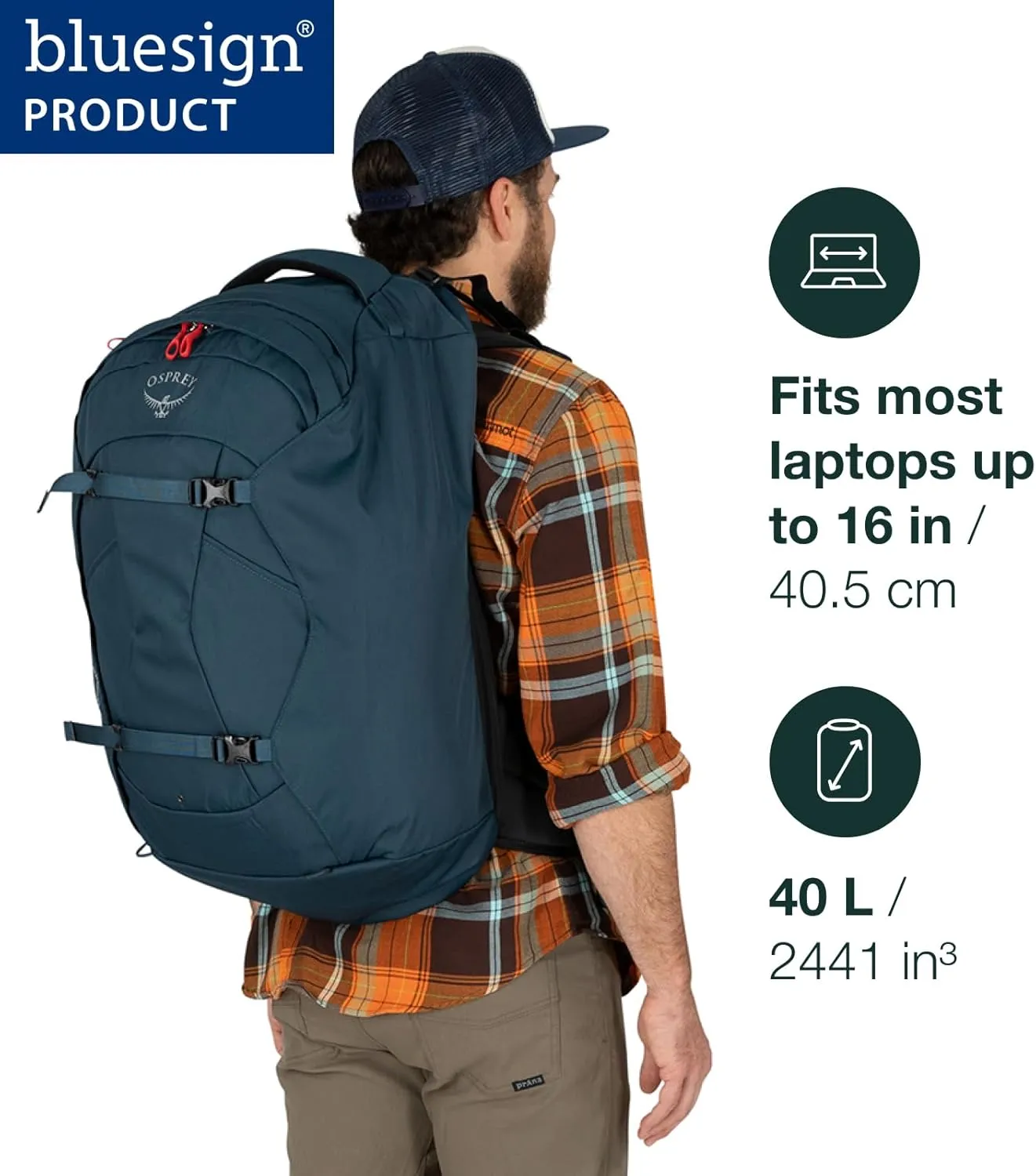 Osprey Farpoint 40L Men's Travel Backpack, Muted Space Blue