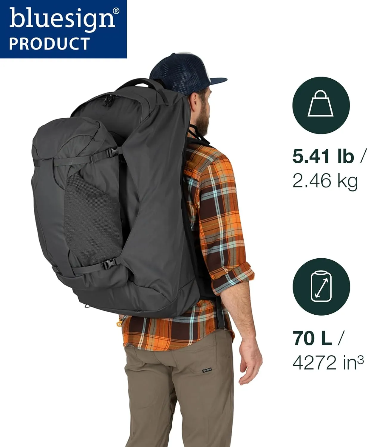 Osprey Farpoint 70L Men's Travel Backpack, Tunnel Vision Grey