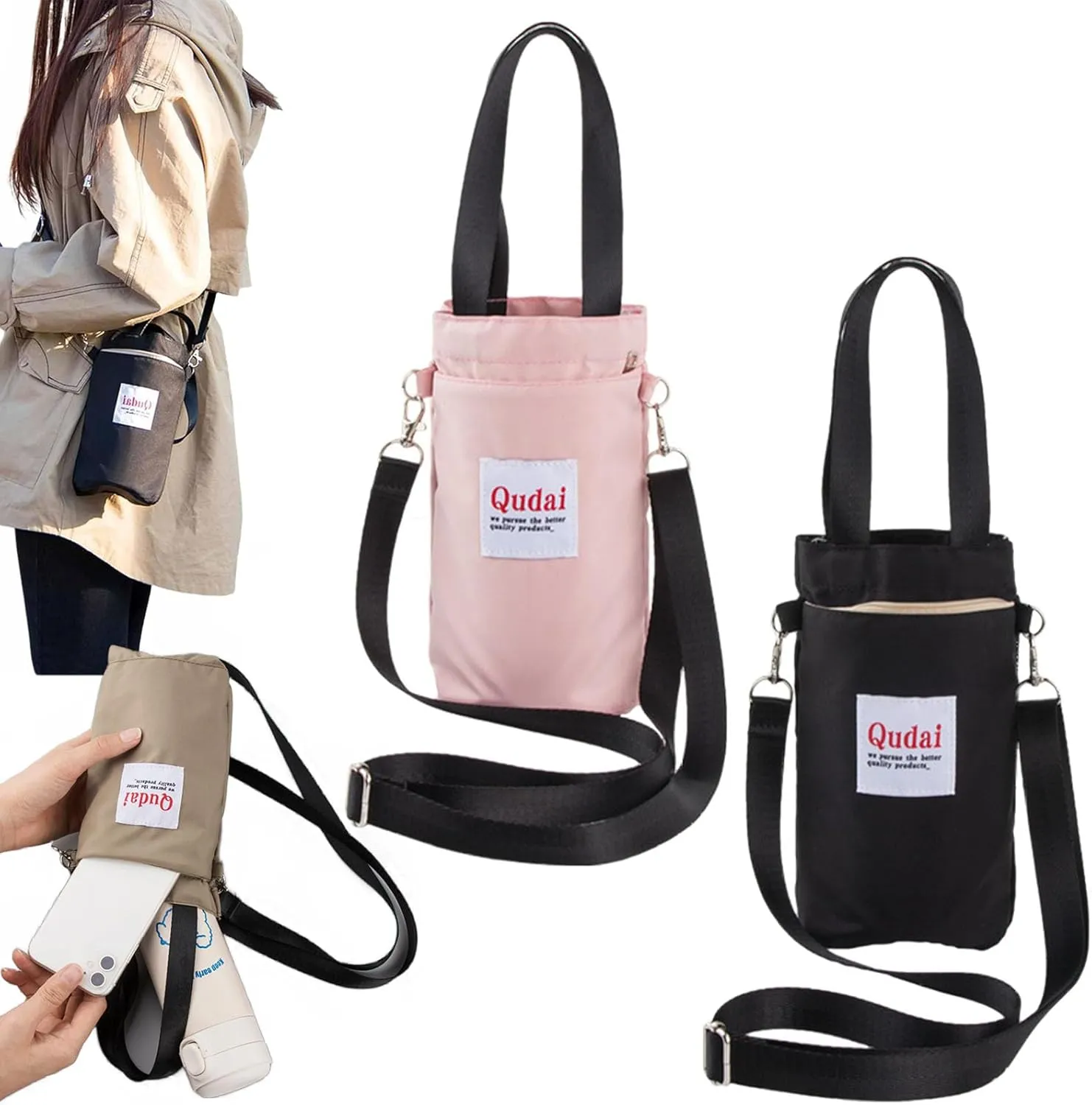 Outdoor Multifunctional Bag, Qudai Water Bottle Pouch with Strap, Large Size Crossbody Portable Hand-Held Water Cup Buggy Bag, Summer Outdoor Multifunctional Bags (2Pcs-B)