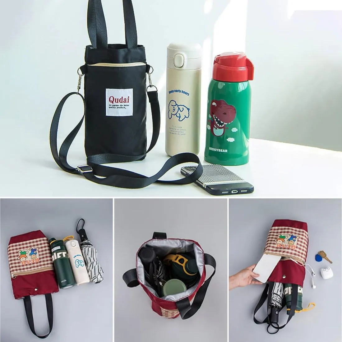 Outdoor Multifunctional Bag, Qudai Water Bottle Pouch with Strap, Large Size Crossbody Portable Hand-Held Water Cup Buggy Bag, Summer Outdoor Multifunctional Bags (2Pcs-B)