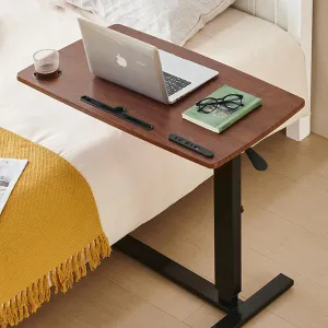 Overbed Table,Hospital Bed Table,Pneumatic Bed Tables Adjustable Over The Bed with Hidden Wheels&USB,Mobile Laptop Cart&Rolling Bedside Table with Tray Hospital Home Use-Walnut