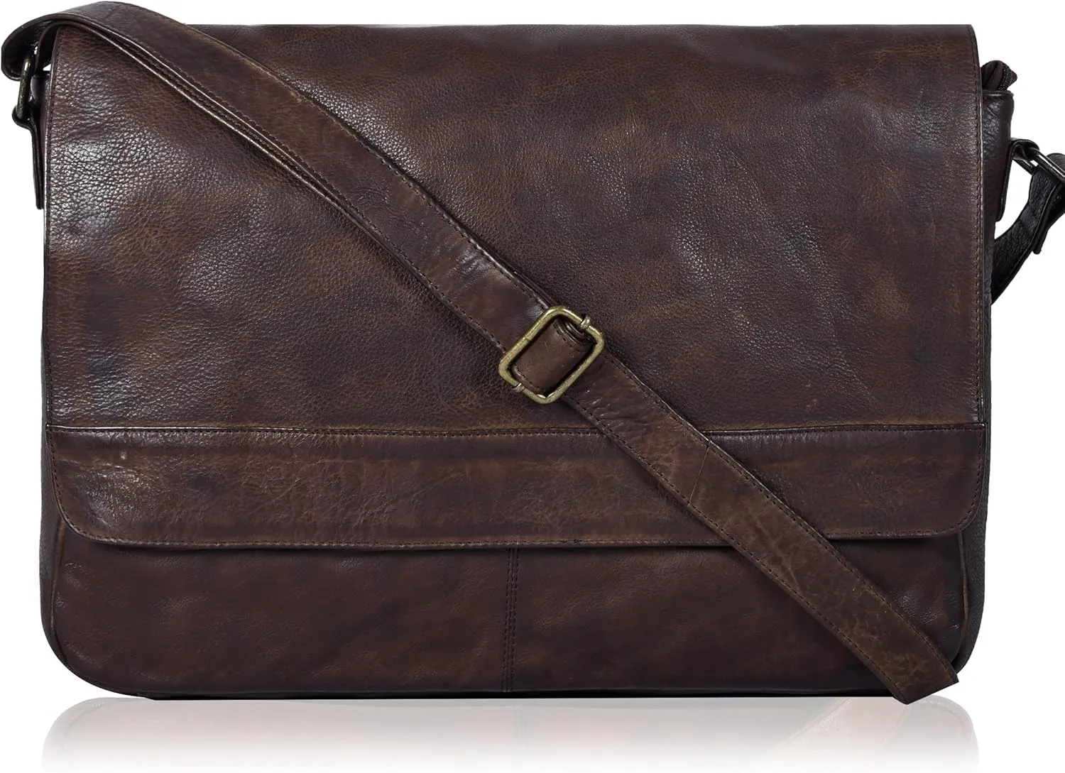 Ozora Genuine Leather Unisex Crossbody Messenger Bag with Adjustable Strap for 17 Inch Laptop, Travel, Office