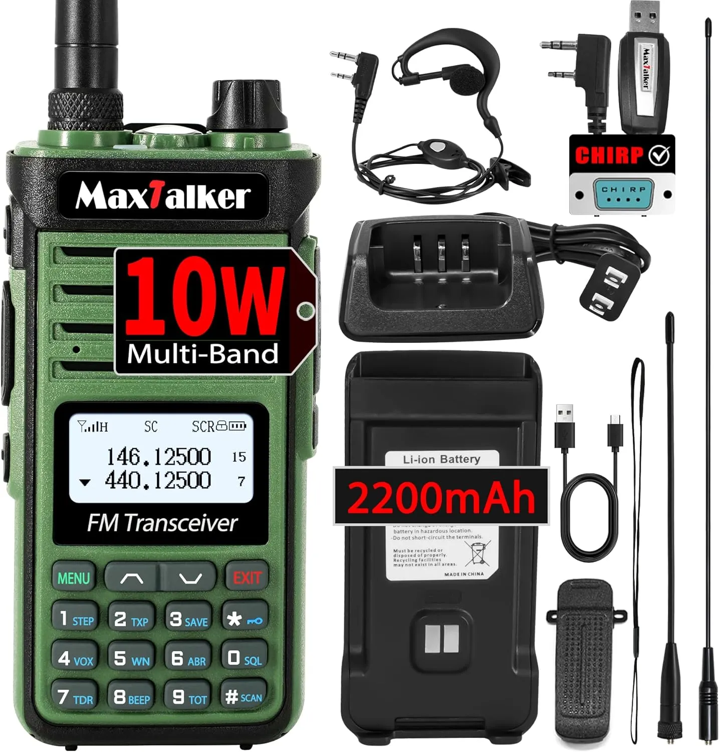 P15 Ham Radio 10W Long Range Handheld NOAA Weather Receiver 2200mAh Battery Rechargeable Walkie Talkies with Programming Cable,Type-C Charging