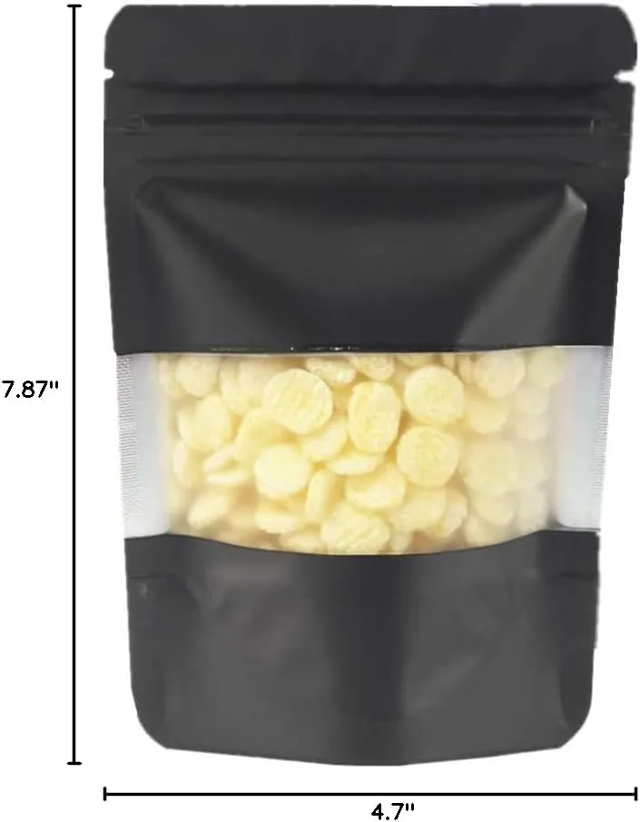 PABCK 100 Pcs 4.7x7.87 inch Matte Black Resealable Stand Up Bags with Window Heat Seal Bulk Food Storage Packaging Foil Pouches