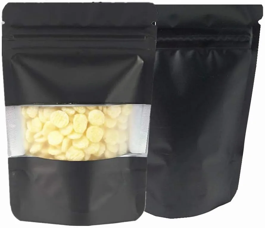 PABCK 100 Pcs 4.7x7.87 inch Matte Black Resealable Stand Up Bags with Window Heat Seal Bulk Food Storage Packaging Foil Pouches