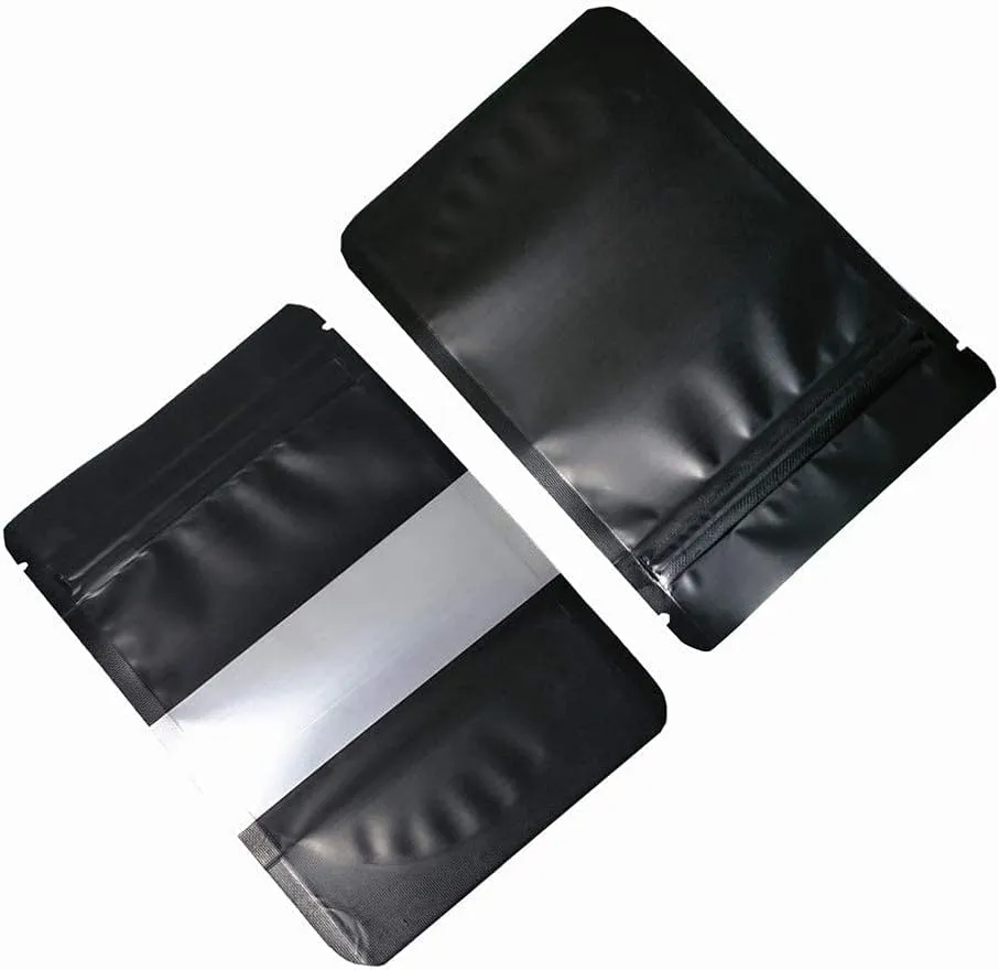 PABCK 100 Pcs 4.7x7.87 inch Matte Black Resealable Stand Up Bags with Window Heat Seal Bulk Food Storage Packaging Foil Pouches