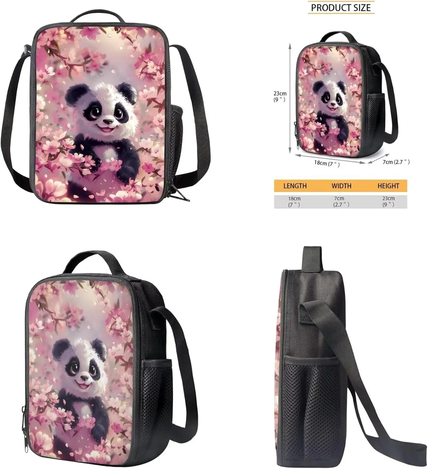 Panda 3Pc Backpack Set for Boys Multi-Functional Adjustable Straps Crossbody School Bag Grease Proofing Recycle Food Bag for Travel Work Office Climbing School