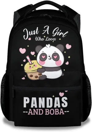 Panda Backpack for Girls Boys, 16 Inch Black Backpacks for School, Cute Lightweight Durable Bookbag for Kids