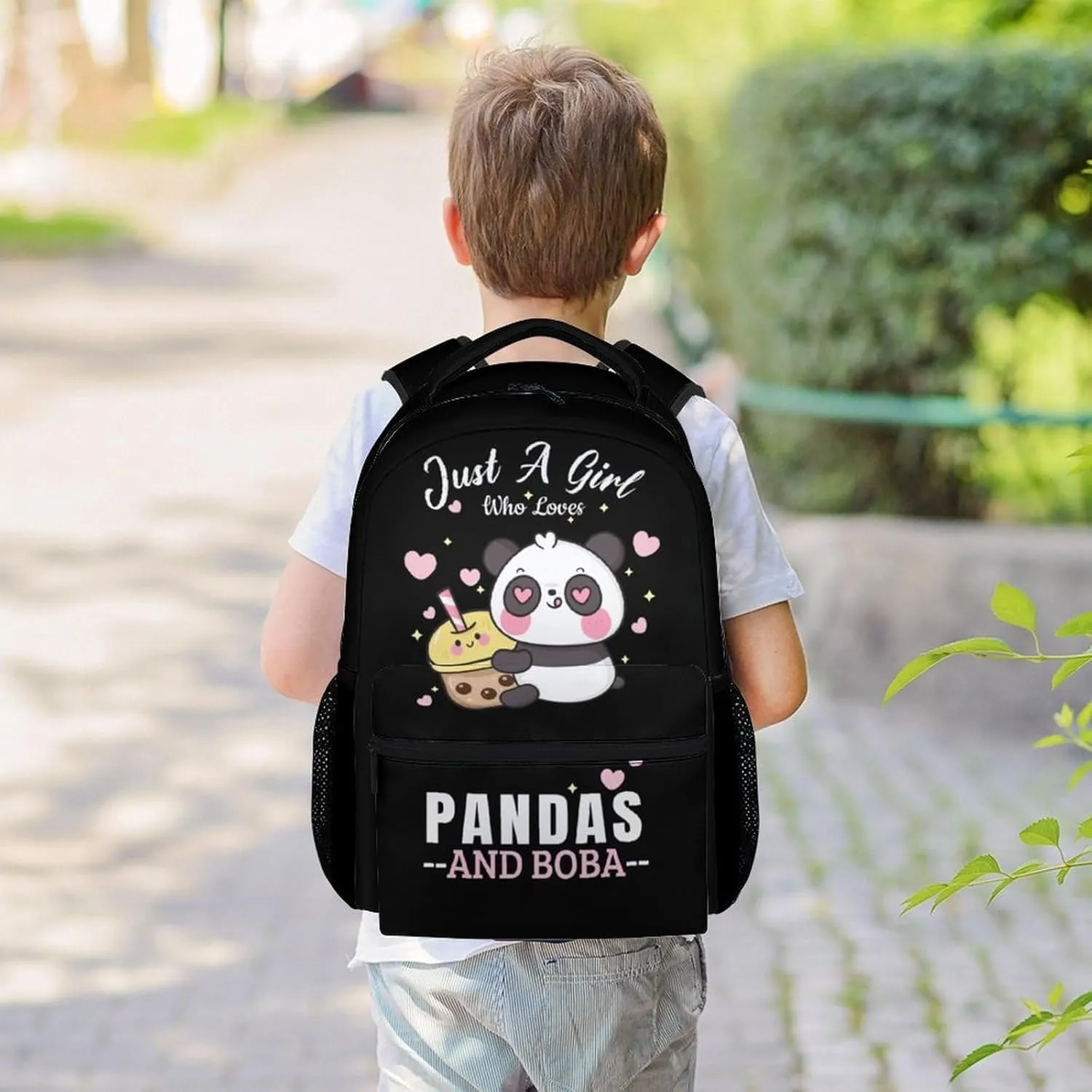 Panda Backpack for Girls Boys, 16 Inch Black Backpacks for School, Cute Lightweight Durable Bookbag for Kids