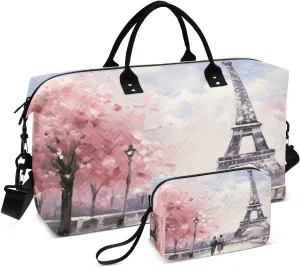 Paris Tower Quilted Weekender Travel Bag with Toiletry Bag Gym Tote Handbag Carry On Duffel Bags-2Pack