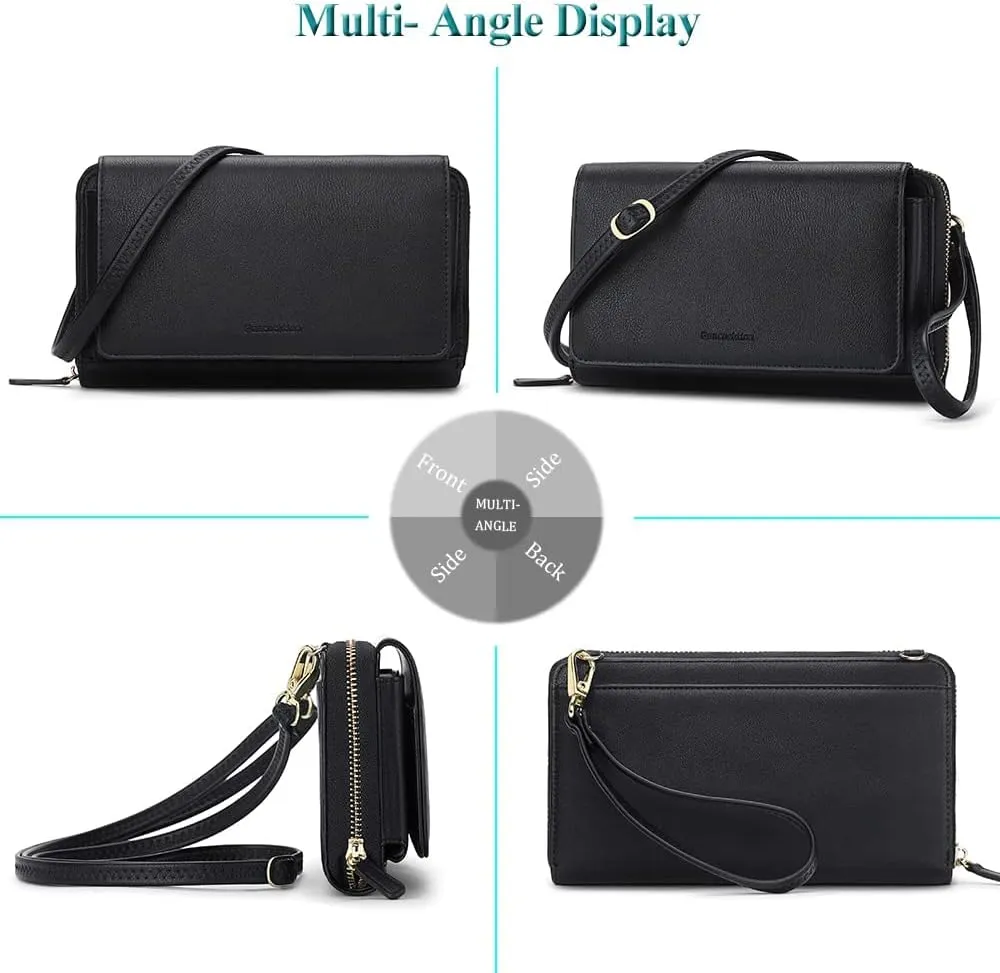 Peacocktion Women Wallet Purse Card Holder with RFID, Large Capacity Crossbody Wristlet Clutch 2 Straps