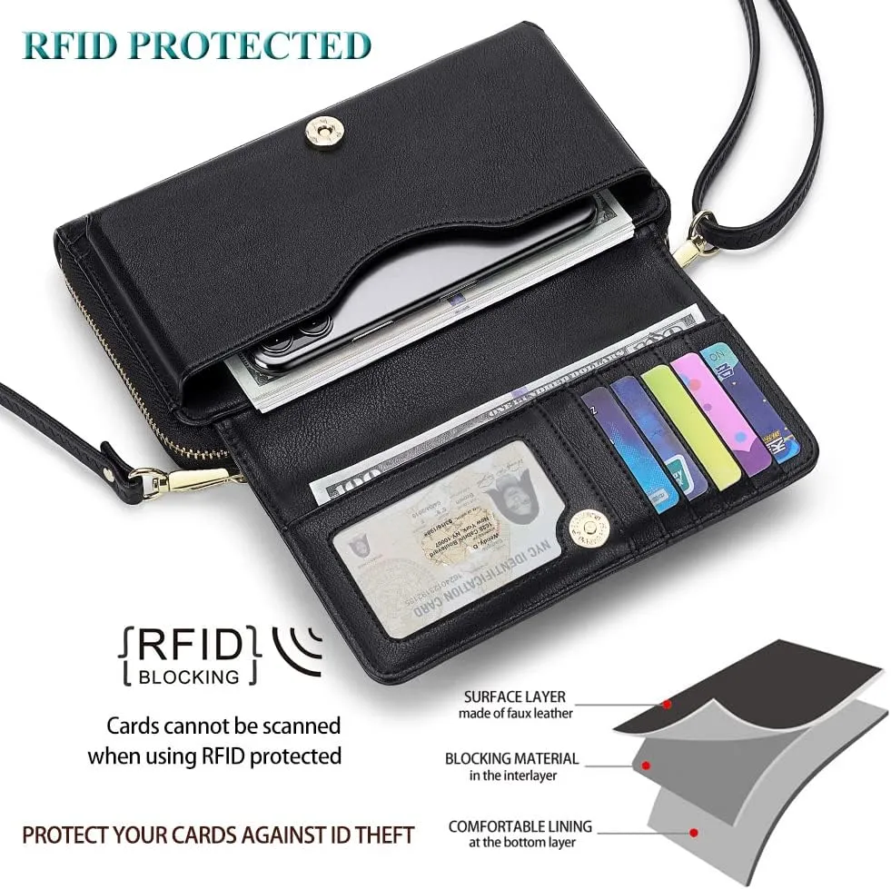 Peacocktion Women Wallet Purse Card Holder with RFID, Large Capacity Crossbody Wristlet Clutch 2 Straps