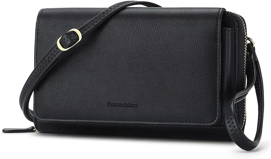 Peacocktion Women Wallet Purse Card Holder with RFID, Large Capacity Crossbody Wristlet Clutch 2 Straps