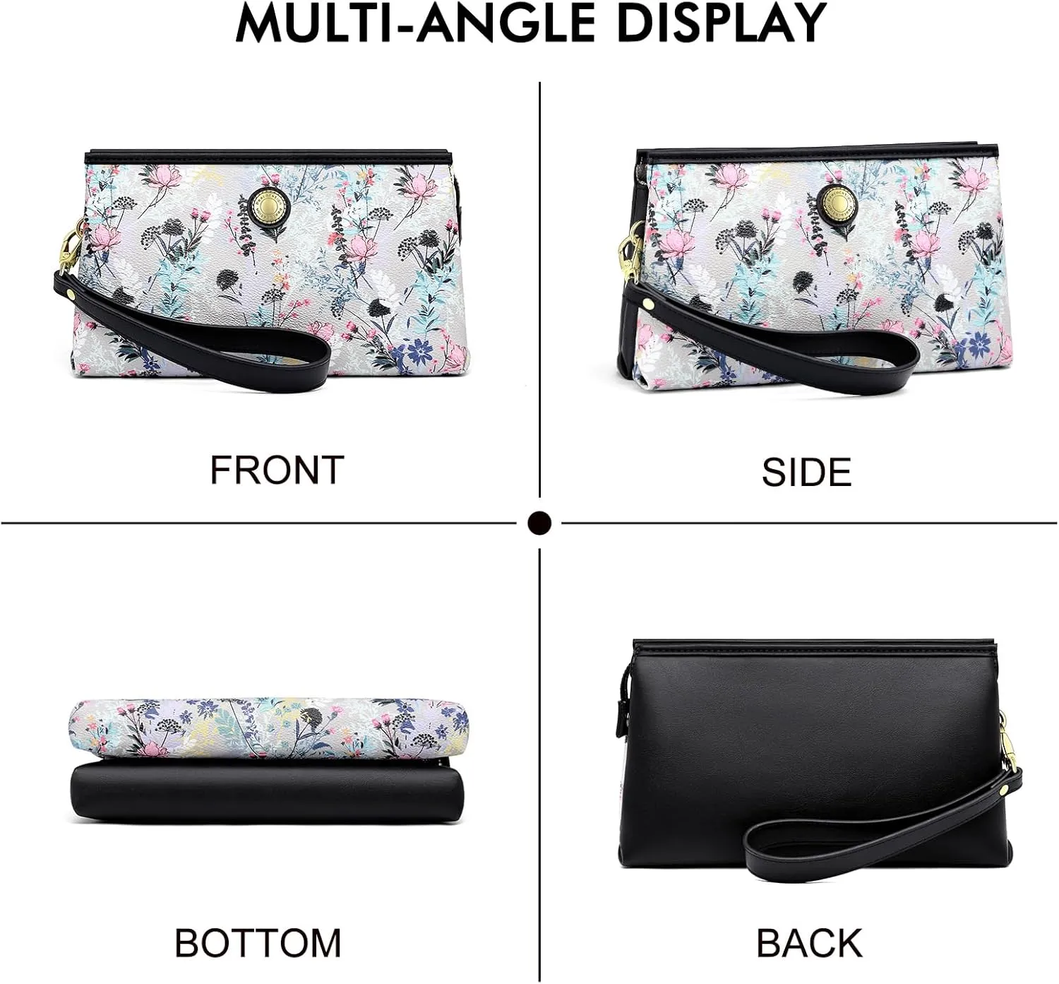 Peacocktion Wristlet Clutch Purses for Women, Leather RFID Wristlet Wallets for Women with Zipper, Travel Purse