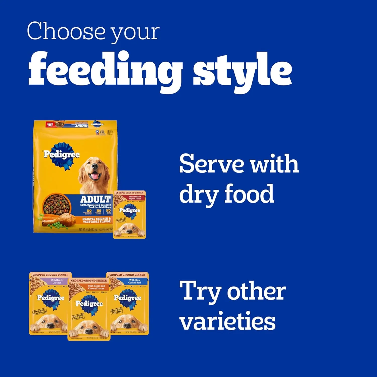 PEDIGREE CHOPPED GROUND DINNER Adult Soft Wet Dog Food 18-Count Variety Pack, 3.5 oz Pouches