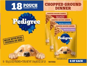 PEDIGREE CHOPPED GROUND DINNER Adult Soft Wet Dog Food 18-Count Variety Pack, 3.5 oz Pouches