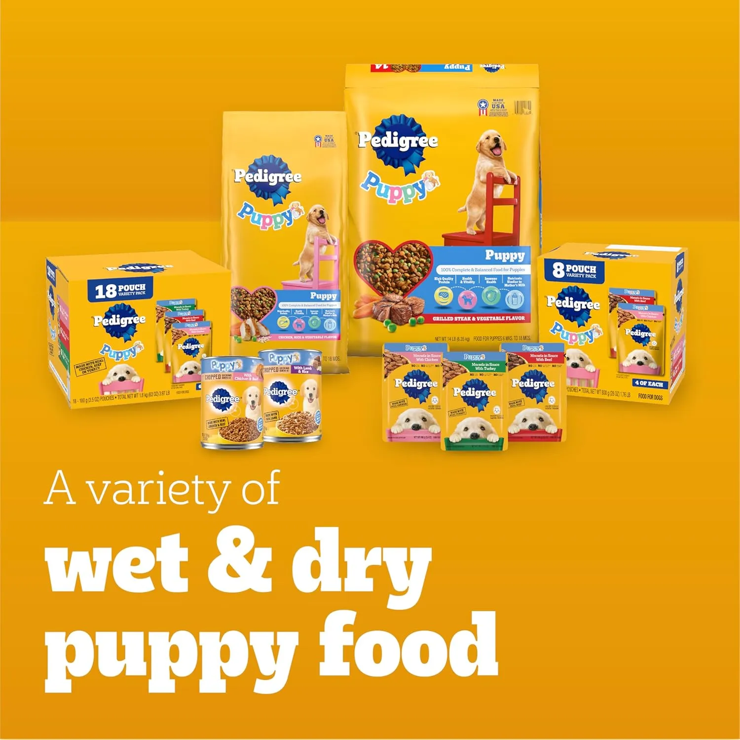 Pedigree Puppy Soft Wet Dog Food 18-Count Variety Pack, 3.5 oz Pouches